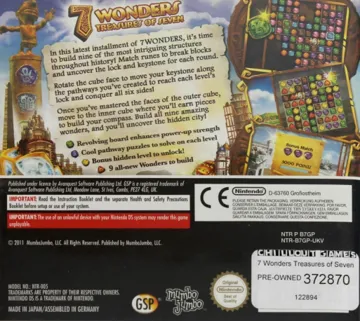 7 Wonders - Treasures of Seven (Europe) box cover back